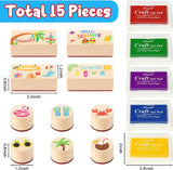 Haooryx 10pcs Summer Beach Theme Wooden Stamps with 5pcs Stamp Ink Pads Tropical Summer Time Decorative Stamping for Classroom Scrapbook Greeting Card Decor DIY Art Craft Supply Kid’s Birthday Gift