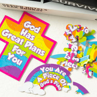 Haooryx 12PCS Christian You are A Pieces of Gods Plan Puzzles Colorful Cross Rainbow Religious Children Paper Puzzle Game for Kid Sunday School Educational Jigsaw Puzzle Easter Classroom VBS Activity