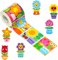 Cartoon Spring Flower DIY Sticker - Haooryx 300pcs Spring Theme Make A Flower Scene Sticker Roll, Cute Rose Sunflower Happy Face Flower Decals Mix and Match DIY Sticker for Kids Spring Party Supply