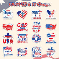 Religious Patriotic Theme Sticker Rolls - Haooryx 1000pcs Religious & Patriotic Sticker American Flag Element Decals Faith Freedom God Bless The USA Religious Sticker for Independence Day Memorial Day