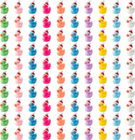 Haooryx 100pcs Christmas Mini Resin Ducks Charms Pendants Colorful Christmas Hat Duck Jewelry Charms Miniature Duck Tiny Figures Ornaments for Xmas Tree Diy Making Bracelet Necklace Earrings Crafts
