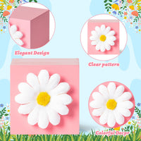 Haooryx 5Pcs Spring Easter Bloom Artificial Daisy Tiered Tray Decor Colorful Daisy Flower Bloom Wood Centerpieces Decorations Spring Farmhouse Wooden Sign for Easter Day Party Home Table Decor