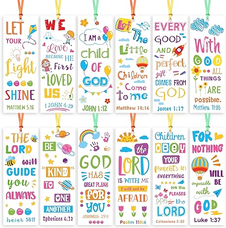 Haooryx 123pcs Bible Verse Bookmarks for Kids, Religious Inspirational Bookmarks Colorful Flower Balloon DIY Book Marks Sunday School Supplies Reading Lovers Gift Goodie Bag Fillers Class Rewards