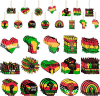 Haooryx 46Pcs Juneteenth Wooden Hanging Ornament Decoration 1865 Freedom Day Wooden Slices Gift Tags Pendant with Rope for African American Happy Juneteenth Day Independence Day Home Celebration Decor