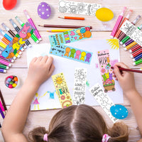 Haooryx 75Pcs Easter Color Your Own Bookmarks, Funny Bunny Peeps Book Mark Tags Kids DIY Coloring Blank Bookmarks for Easter Day Party Favor Gifts Student Rewards Supplies Classroom Art Craft Supplies