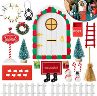 Haooryx 22pcs Christmas Magic Wooden Miniature Fairy Doors Accessories, Christmas Elf Magic Door for Wall Fairies Magical Door Decoration Christmas Party Outdoor Xmas Decor (White Door)