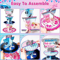 Haooryx Burnout or Bow Gender Reveal Party Decorations Cupcake Stand, 3 Tier Racing Bow Cupcake Tower Cardboard Dessert Holder for Boy or Girl Baby Shower He or She Gender Reveal Party Decor Supplies