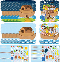 Haooryx 24 Set Noah’s Ark Animal Sticker Scene, Noah’s Ark Backgrounds and 24 Sheets Self-Adhesive Animal Stickers Educational Noah’s Ark Decor for Kids Sunday School VBS Activities Craft Event Supply