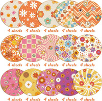 Haooryx 60pcs Groovy Hippie Flower Patterned Paper Set, Double Sided 11’x11’ Retro Colorful Boho Floral Scrapbook Specialty Paper Cute Groovy 90’ DIY Origami Paper Card Making Giftwrap Decor