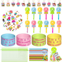 Haooryx 72PCS Candyland Theme Party Favors Candyland Silicone Bracelets Lollipop Whistle Candyland Keychains with Thank You Card and Organza Bags for Kids Birthday Baby Shower Party Goodie Bag Supply