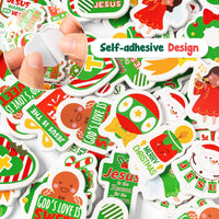 Haooryx 300pcs Christmas Theme Religious Cartoon Foam Sticker Cute Angel Snowman Cross Chtistian Self Adhesive EVA Foam Sticker Christian Bible Religious Sticker for VBS Sunday School Xmas Party Decor