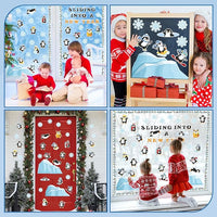 Haooryx 135Pcs Winter Sliding Into A New Year Penguin Bulletin Board Set, Penguin Paper Cut-Outs Blackboard Border Nametag Set for Christmas Party Home School Classroom Whiteboard Window Wall Decora