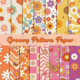Haooryx 60pcs Groovy Hippie Flower Patterned Paper Set, Double Sided 11’x11’ Retro Colorful Boho Floral Scrapbook Specialty Paper Cute Groovy 90’ DIY Origami Paper Card Making Giftwrap Decor