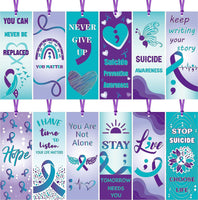Haooryx 123Pcs Suicide Prevention Awareness Bookmarks, Teal Purple You are Not Alone Never Give Up Stay Tomorrow Needs You Book Marks for Suicide Prevention Awareness Seminar Stationery Supplies
