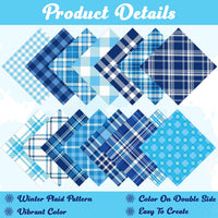 Haooryx 60pcs Winter Season Blue and White Plaid Pattern Paper Set, 11 x 11 Inch Snowflakes Blue and White Buffalo Double-Sided Glossy Origami Paper Christmas DIY Scrapbook Giftwrap Decorative Paper