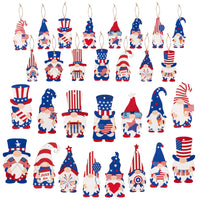 Haooryx 46PCS Patriotic Gnome Wood Hanging Ornaments 4th of July Leprechaun Gnome Elf Wooden Tags Pendants with Rope for American Independence Memorial Day Home Tree Party Decorations
