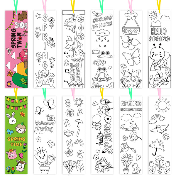 Haooryx 75Pcs Color Your Own Spring Bookmarks, Spring Theme Kids DIY C