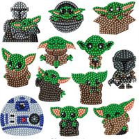 Haooryx Baby Grogu Diamond Painting Stickers Kits for Kids, 12 Style Patterns DIY 5D Diamond Drawing Sparkle Stickers Waterproof Shine Mosaic Arts Craft for Children Adult and Beginners