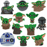 Haooryx Baby Grogu Diamond Painting Stickers Kits for Kids, 12 Style Patterns DIY 5D Diamond Drawing Sparkle Stickers Waterproof Shine Mosaic Arts Craft for Children Adult and Beginners