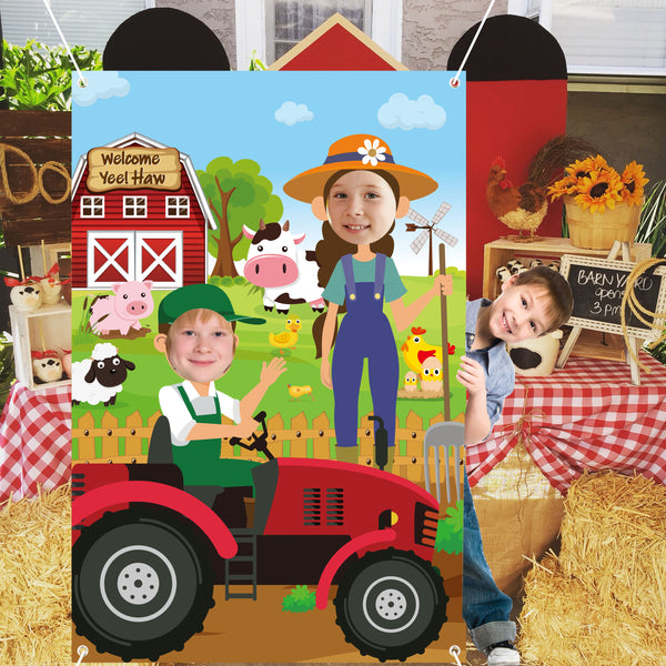 Haooryx Farm Animals Photo Door Banner Large Satin Fabric Photo Booth
