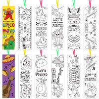 Haooryx 75Pcs Fiesta Color Your Own Bookmarks, Mexican Party Cino de Mayo Theme Kids DIY Coloring Blank Bookmarks, Teachers Students Classroom Rewards Supplies Party Game Prize Goodie Bag Fillers