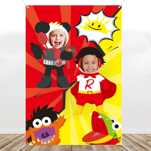 Haooryx Ryans Photo Door Banner Backdrop Props Large Fabric Photography Booth Background, Funny Pretend Play Party Games Supplies for Ryan Theme Birthday Party Decorations with Ribbon, 5 x 3.2 Ft
