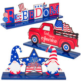Haooryx 3Pcs Patriotic Wooden Centerpieces Table Decoration, 4th of July Independence Day Table Topper Signs God Bless America Wood Craft Center Piece Decor for Patriotic Party Memorial Day Home Decor