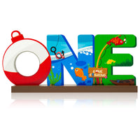 Haooryx Fishing One Letter Sign Table Wooden Centerpiece for One Year Old Baby Boys Girls Birthday Party Decorations, Summer Fishing Theme Party Supplies 1st Birthday Ornament Photo Props Decor