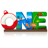 Haooryx Fishing One Letter Sign Table Wooden Centerpiece for One Year Old Baby Boys Girls Birthday Party Decorations, Summer Fishing Theme Party Supplies 1st Birthday Ornament Photo Props Decor
