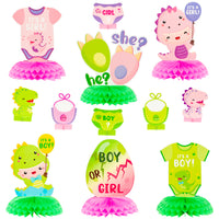 Haooryx 12Pcs Little Dino Gender Reveal Party Honeycomb Centerpieces Decoration, Cartoon Dinosaur Theme Party Table Topper Decoration for Boy or Girl Baby Shower He or She Gender Reveal Party Supplies
