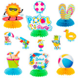 Haooryx 12Pcs Summer Pool Honeycomb Centerpiece Decoration, Beach Ball Table Toppers Splish Splash Summer Water Party Decorations for Kids Tropical Birthday Party Baby Shower Decor Favor Supplies