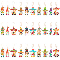 Haooryx 31Pcs Cinco De Mayo Summer Fiesta Gnome Wooden Ornaments Hanging Decoration Wood Gnome Elf Pendants Tags for Mexican Carnivals Fiesta Taco Bout a Party Favors Farmhouse Decor Supplies