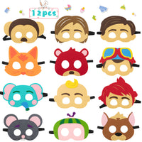 HAOORYX 12Pcs Cocomelon Felt Masks Theme Party Supplies Costumes Parties Dress Up Favors Super Baby JoJo Masks Photo Booth Prop Cosplay Pretend Play Accessories Gift for Kids Boys Girls