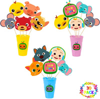 Haooryx 30Pcs JJ Melon Centerpieces Decorations Stick Table Toppers, Birthday Party Favor Double Sided Cake Topper Photo Booth Props for Kids Super Baby JoJo Theme Party Supplies Baby Shower Decor
