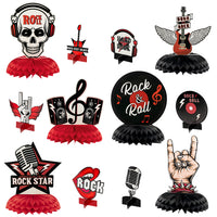 Haooryx 12PCS Rock and Roll Music Honeycomb Centerpieces, 3D Born to Rock Table Topper Decorations For Kids Boys Birthday Party Supplies 1950's Music Note Theme Back to 50s 60s Parties Decor