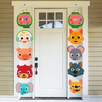 Haooryx JJ Melon Action Sign Cutouts Party Banner Decorations Supplies Door Porch Sign for Kids Super Baby JoJo Theme Birthday Parties Baby Shower Wall Decor Welcome Hanger Sign 10 counts