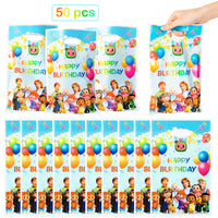 HAOORYX Cocomelon Party Favor Bags, 50pcs Plastic Gift Bag Goodies Candy Treat Bags for Kids Cute Cocomelon Theme Birthday Party Supplies, Children Rewards and Baby Shower Birthday Decoration Pack