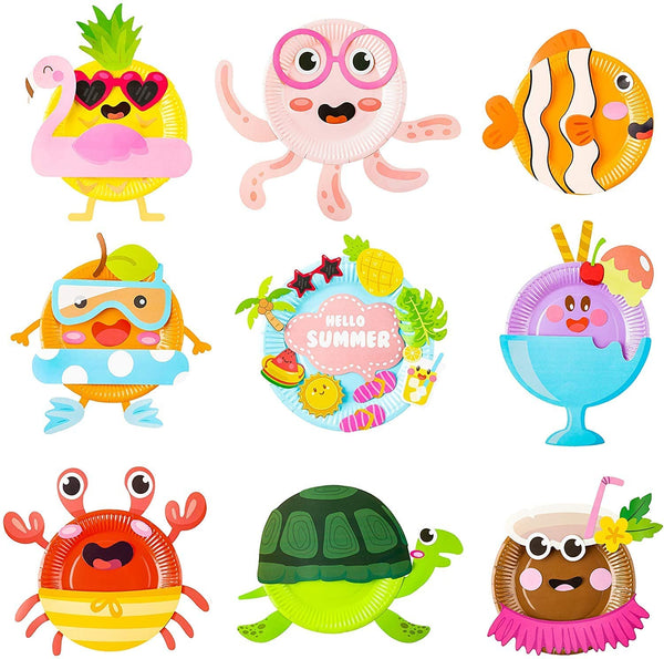 Haooryx SummerPaper Plate 20Pcs Art Kits for Kids Educational DIY Craft Early Learning Art Project Parent-Child Preschool Classroom Activities Hawaiian Beach Luau Holiday Party Favors for Boys Girls
