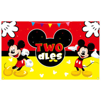 HAOORYX Mickey Twodles Birthday Party Supplies Decorations, Fabric Banner Backdrop for Baby Two Years Old 2nd Birthday Background -72.8 x 43.3 inch
