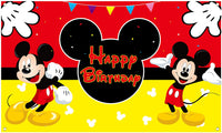 HAOORYX Mickey Happy Birthday Fabric Banner Backdrop, Mickey Party Decorations, Themed Party Favor supplies for Kids Baby Shower Photography Background -72.8 x 43.3 inch