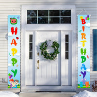 Haooryx Cocomelon Happy Birthday Porch Sign Theme Party Signs Banner Decoration, Indoor Outdoor Yard Hanging Welcome Sign Wall Decor Photo Booth Prop for Kids Birthday Party Baby Shower Favor Supplies