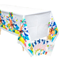 Haooryx 4Pcs Word Party Table Cover Birthday Party Supplies, Disposable Tablecloths Plastic Tablecover for Kids Word Party Themed Birthday Party Baby Shower Decoration Favors, Rectangle 70.9×42.5 inch