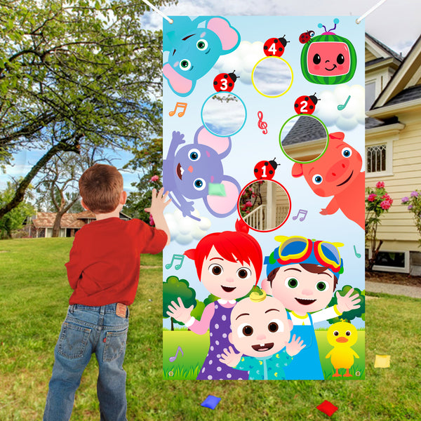 Hsooryx Cocomelon Toss Games with 4 Bean Bags Set Fun Party Game, Large Banner Fun Indoor Outdoor Throwing Games for Kids Adult Themed Birthday Party Favors Decoration Supplies Baby Shower Activities