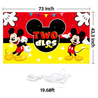 HAOORYX Mickey Twodles Birthday Party Supplies Decorations, Fabric Banner Backdrop for Baby Two Years Old 2nd Birthday Background -72.8 x 43.3 inch