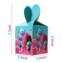 HAOORYX 18 Pack Trolls Candy Gift Boxes Party Favor Supplies, Paper Treat Box Chocolate Cookie Snack Containers Goodie Bag for Baby Shower, Trolls Theme Birthday Party Return Gift Package