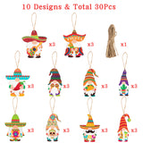 Haooryx 31Pcs Cinco De Mayo Summer Fiesta Gnome Wooden Ornaments Hanging Decoration Wood Gnome Elf Pendants Tags for Mexican Carnivals Fiesta Taco Bout a Party Favors Farmhouse Decor Supplies