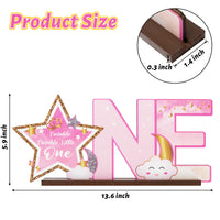 Haooryx Pink Twinkle Twinkle Little Star ONE Letter Sign Wooden Centerpiece, Glitter Star Baby Girl One Year Old Milestone First 1st Birthday Party Decoration Wood Table Sign Baby Shower Photo Props
