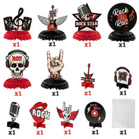 Haooryx 12PCS Rock and Roll Music Honeycomb Centerpieces, 3D Born to Rock Table Topper Decorations For Kids Boys Birthday Party Supplies 1950's Music Note Theme Back to 50s 60s Parties Decor