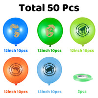 HAOORYX 50Pcs Wild Creature Party Decoration Latex Balloons Kit with 2 Rolls Ribbon, Chris and Martin 12 Inches Latex Printed Balloon for kids Theme birthday Parties, Baby Shower Decor Favor Supplies