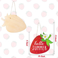 Haooryx Strawberry Wood Hanging Welcome Door Sign, Hello Summer Strawberry Door Sign Plaque with Hanging Rope Front Door Wall Porch Wooden Hanging Decorations Supplies Housewarming Gift Home Decor